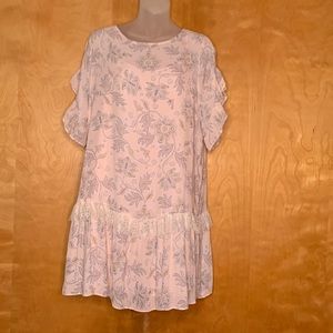 Loft Pale Pink Paisley Printed Drop Waist Dress with Lace Trim Size M